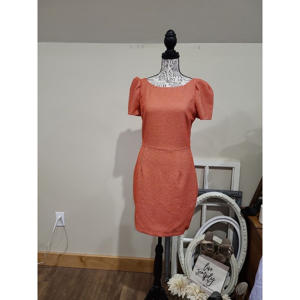 ARK & CO. Womens  Med. Orange and White Polka Dot fitted above the knee dress.